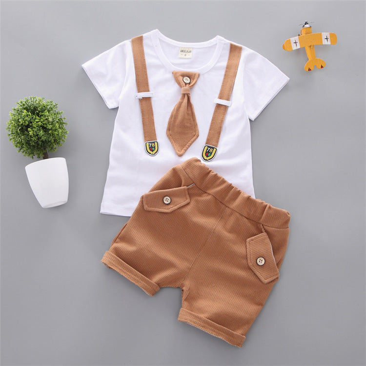 Baby Round Neck Tie Shorts T-shirt Set
