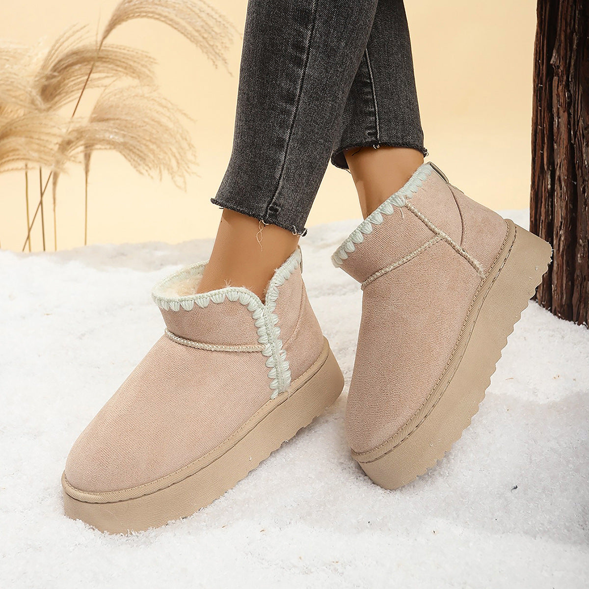Snow Boots For Women Short Tube Velvet Insulated Cotton-padded Shoes