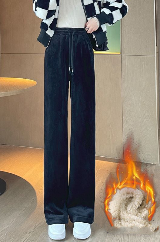 Winter Corduroy Wide-Leg Maternity Pants – High-Waist Velvet Lined