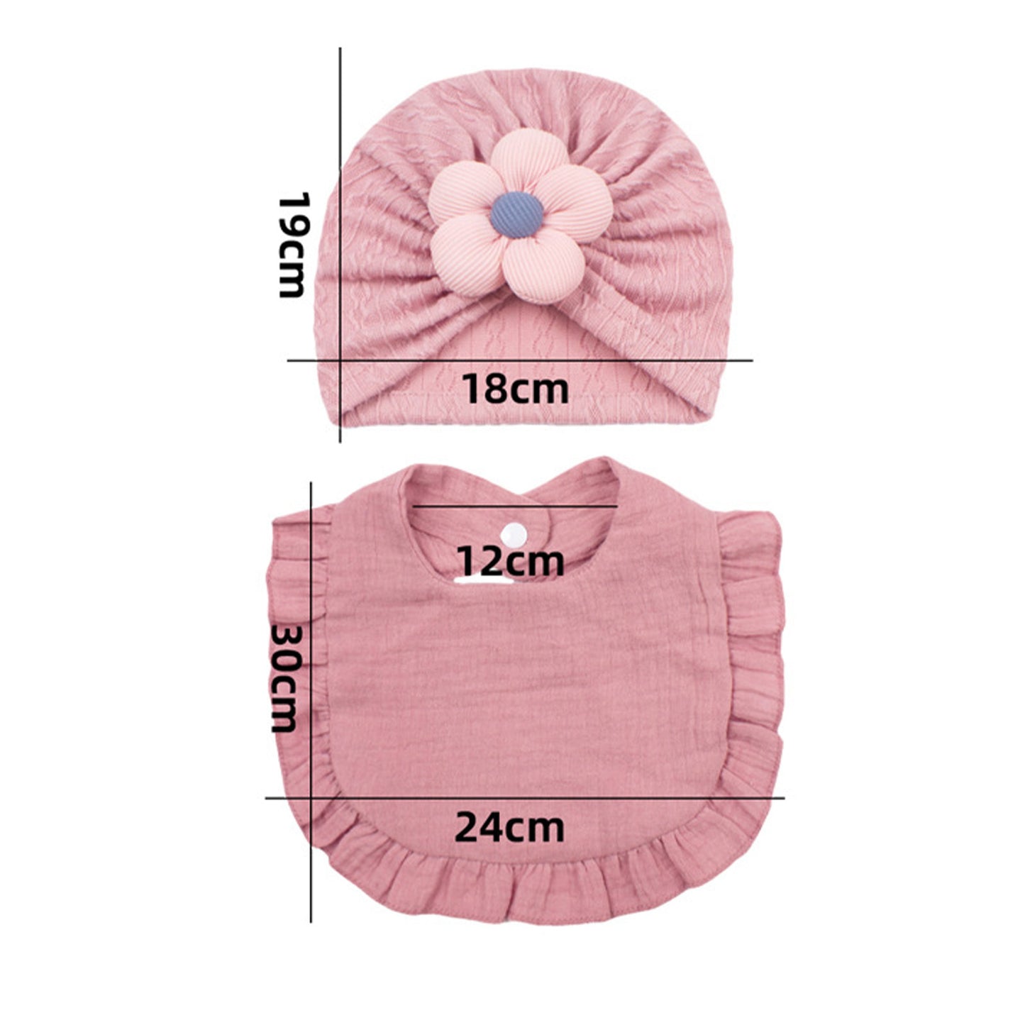 Newborn Baby Hat & Bib Set - Muslin Drool Bibs With Frilly Trim Soft Organic Cotton Bonnet Bandana Drooling Accessories For Infants