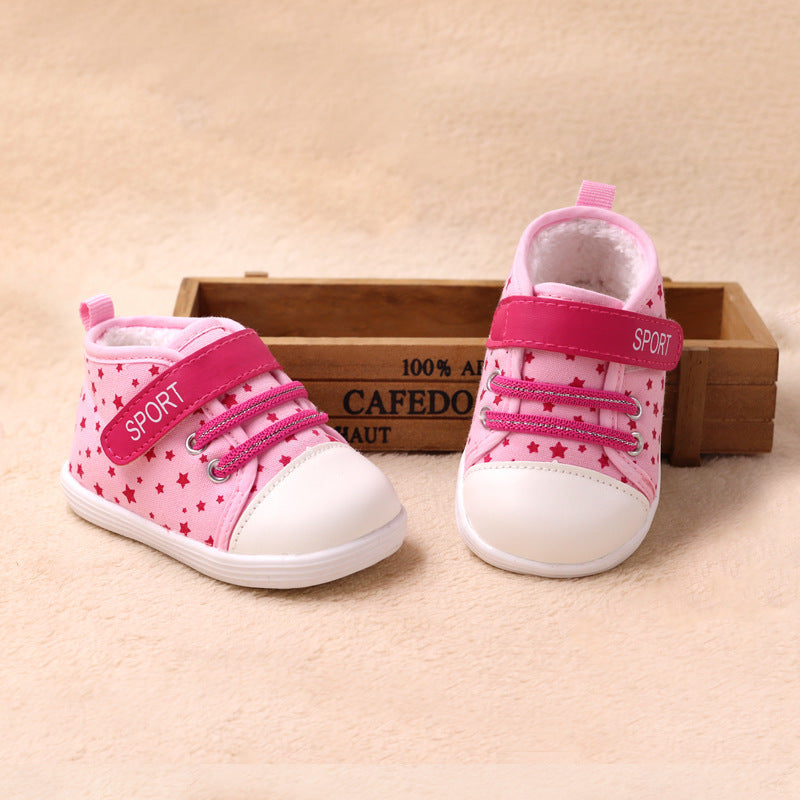 Canvas Lamb Velvet Lace-up Velcro Tape Toddler Baby Shoes