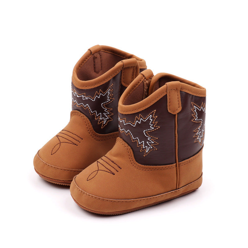 PU Leather Baby Boots – Denim Cowboy Style (0–12 Months)