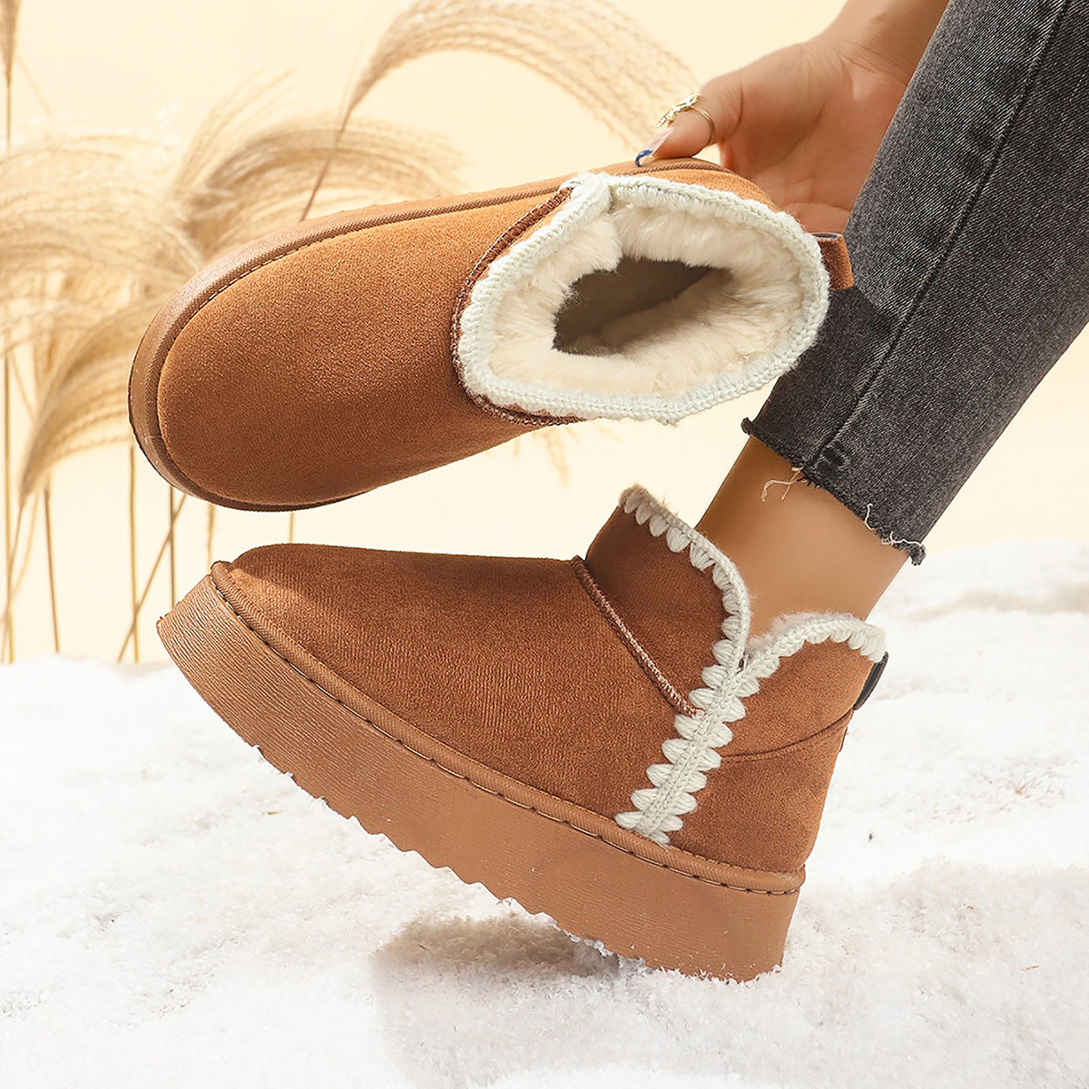 Snow Boots For Women Short Tube Velvet Insulated Cotton-padded Shoes