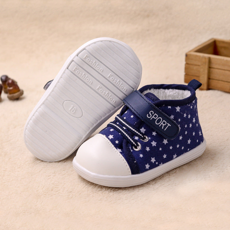 Canvas Lamb Velvet Lace-up Velcro Tape Toddler Baby Shoes