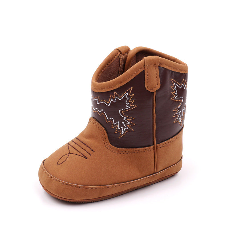 PU Leather Baby Boots – Denim Cowboy Style (0–12 Months)
