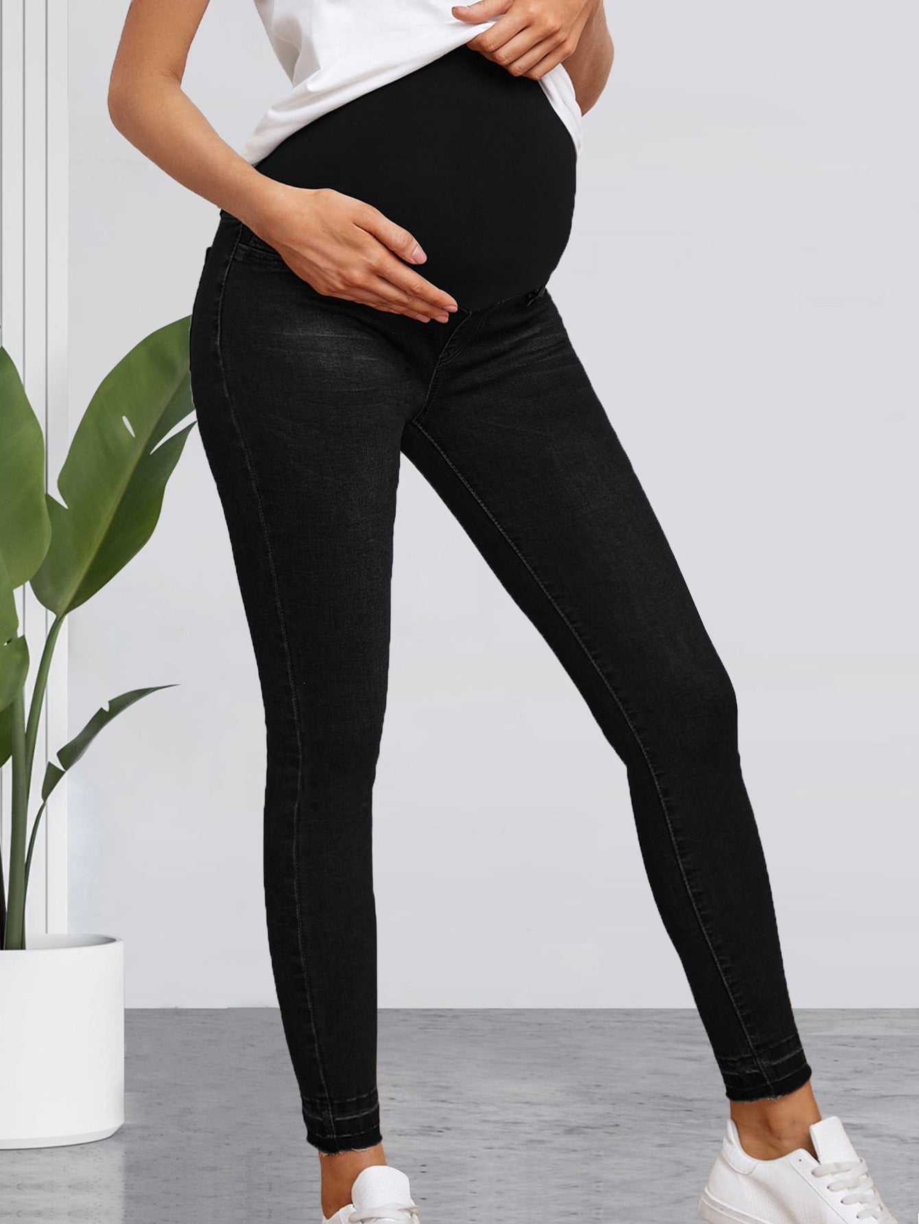Pregnant Women High Waist Belly Support Denim Trousers