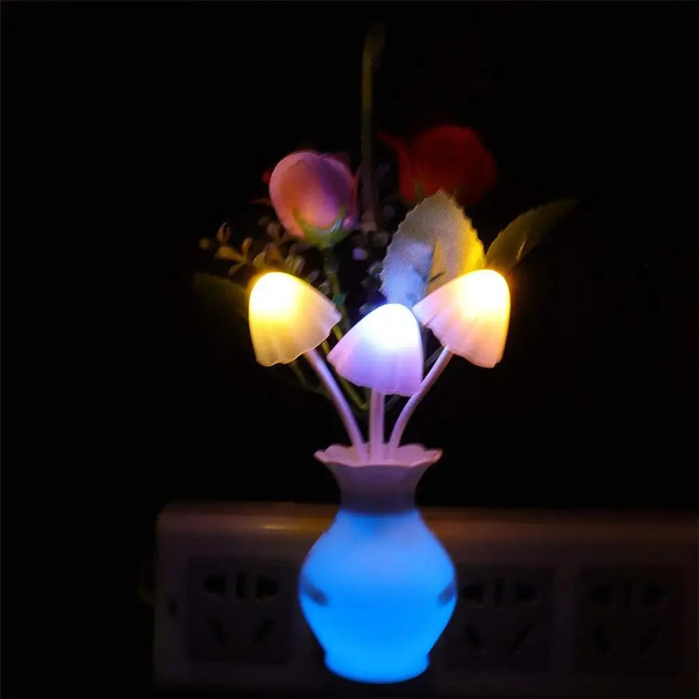LED Night Light With Auto Sensor Rose Flower Mushroom Plug In Lamp