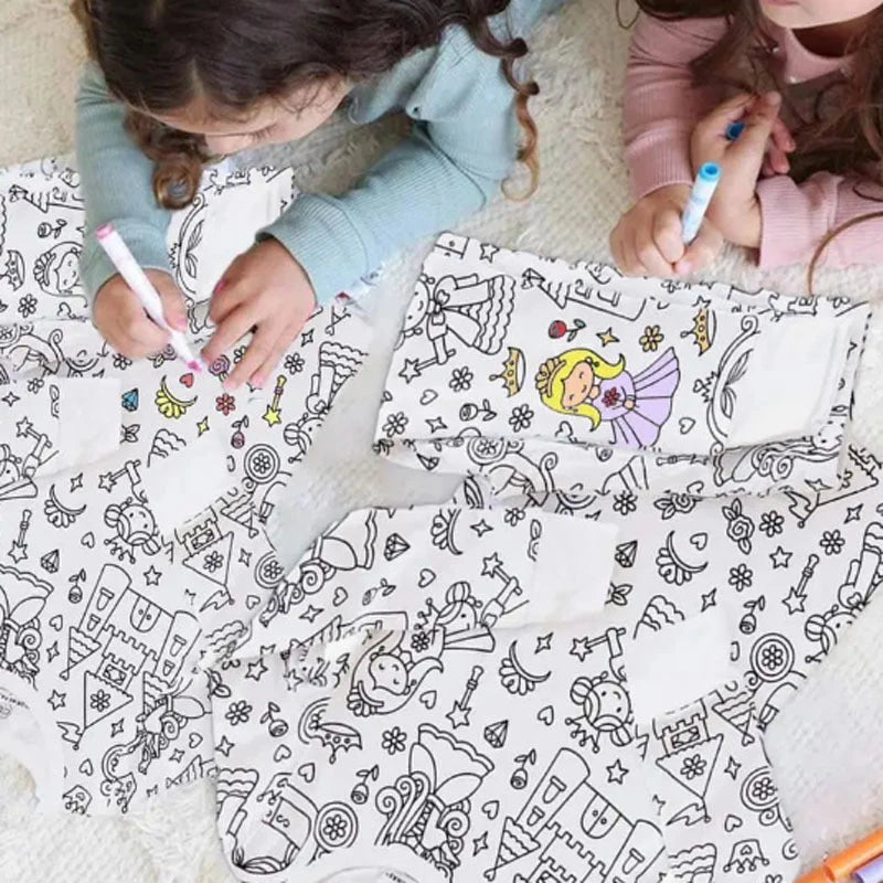 DIY Colour-In Kids Pyjama Party Set – Two-Piece Boys Gils (Without Painting Pens)
