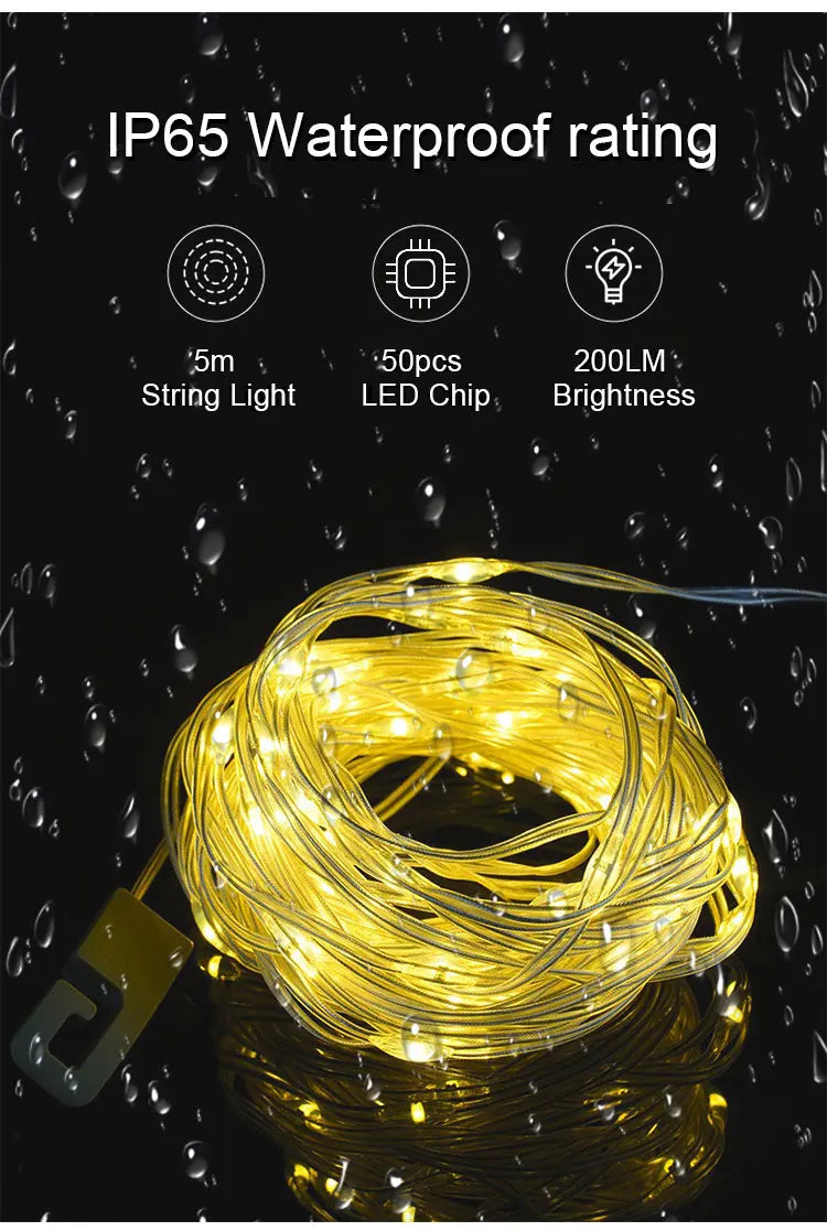 Cross-border new camping roll-up light atmosphere decoration small night light APP portable outdoor tent RGB string lights with