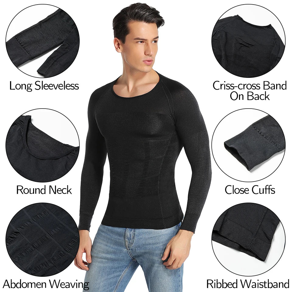 Men’s Long Sleeve Compression Shaper Shirt – Slimming & Tummy Control