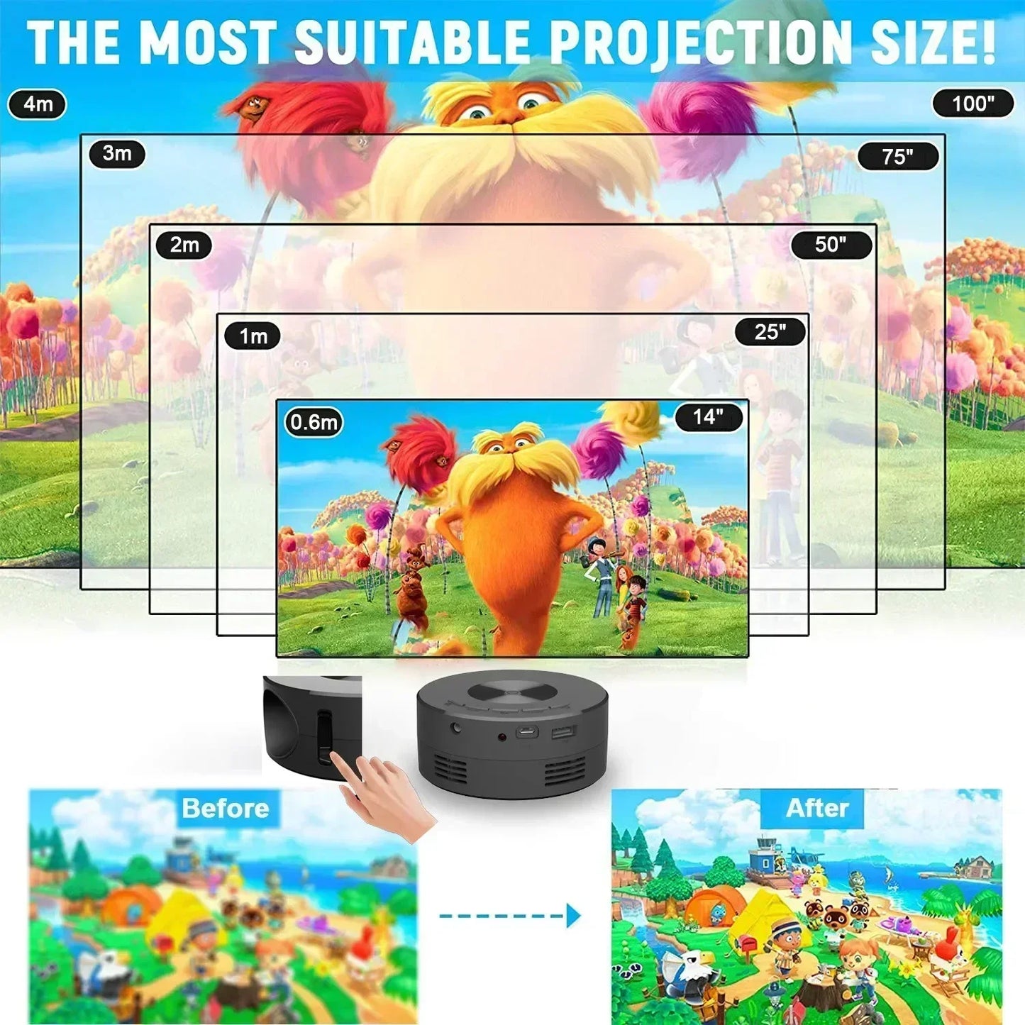 YT200 Portable Mini LED Smart Multimedia Projection Device LCD Display