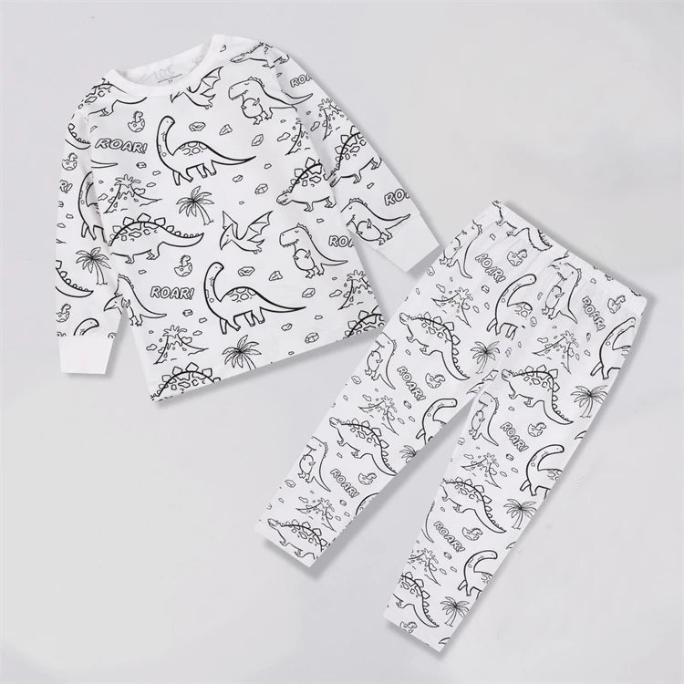 DIY Colour-In Kids Pyjama Party Set – Two-Piece Boys Gils (Without Painting Pens)