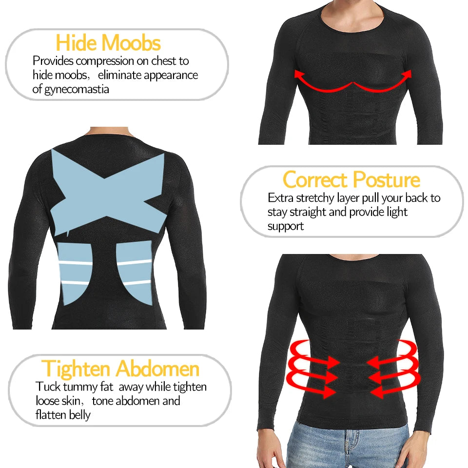 Men’s Long Sleeve Compression Shaper Shirt – Slimming & Tummy Control