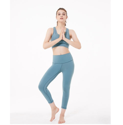 High waist tights sports pants women's running fitness pants quick-drying nine pants high elastic yoga pants