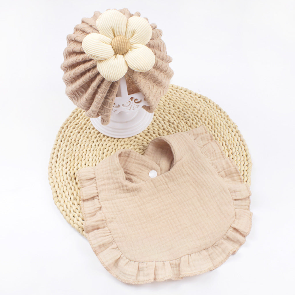 Newborn Baby Hat & Bib Set - Muslin Drool Bibs With Frilly Trim  Soft Organic Cotton Bonnet Bandana Drooling Accessories For Infants
