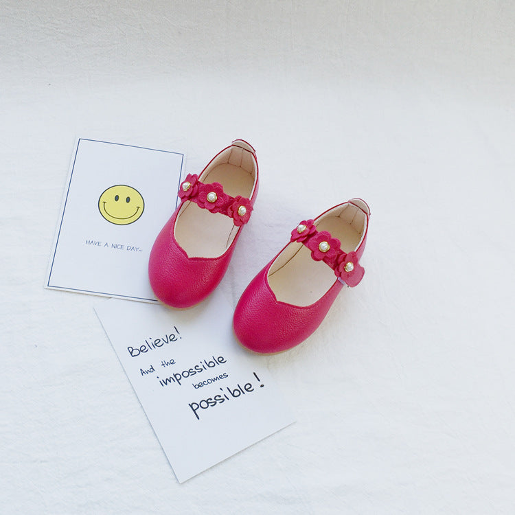 Flower PU Leather Shoes – Soft Sole Princess Style