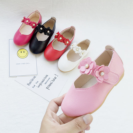 Flower PU Leather Shoes – Soft Sole Princess Style