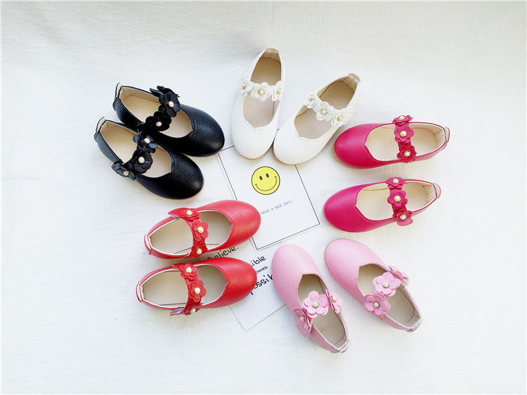 Flower PU Leather Shoes – Soft Sole Princess Style