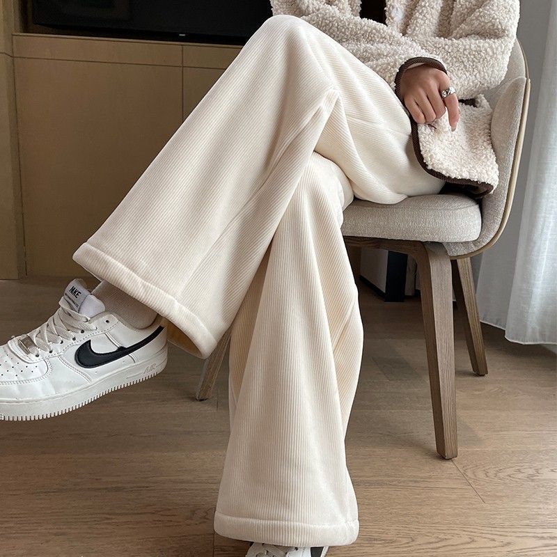 Winter Corduroy Wide-Leg Maternity Pants – High-Waist Velvet Lined
