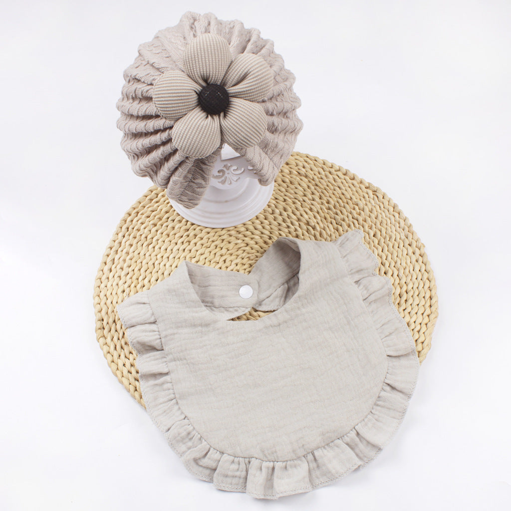 Newborn Baby Hat & Bib Set - Muslin Drool Bibs With Frilly Trim  Soft Organic Cotton Bonnet Bandana Drooling Accessories For Infants