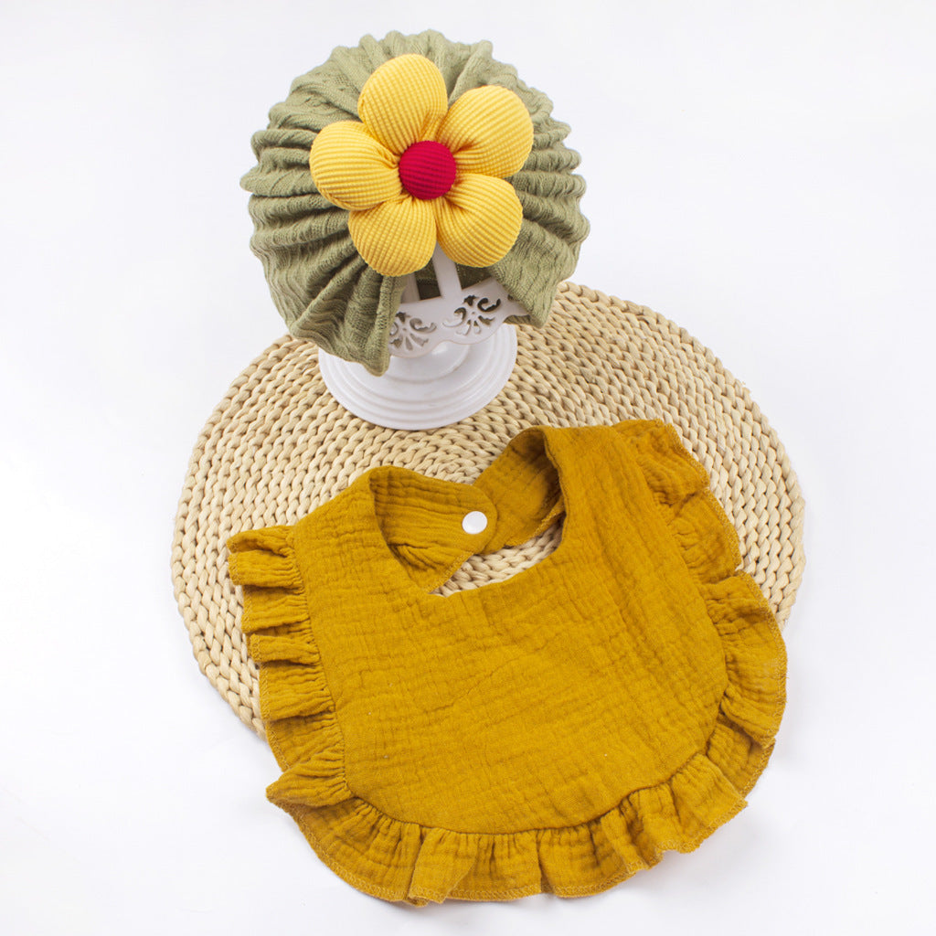 Newborn Baby Hat & Bib Set - Muslin Drool Bibs With Frilly Trim  Soft Organic Cotton Bonnet Bandana Drooling Accessories For Infants