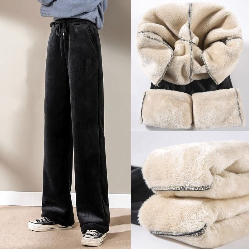 Winter Corduroy Wide-Leg Maternity Pants – High-Waist Velvet Lined