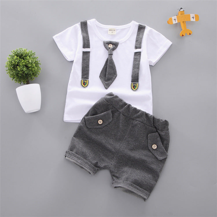 Baby Round Neck Tie Shorts T-shirt Set