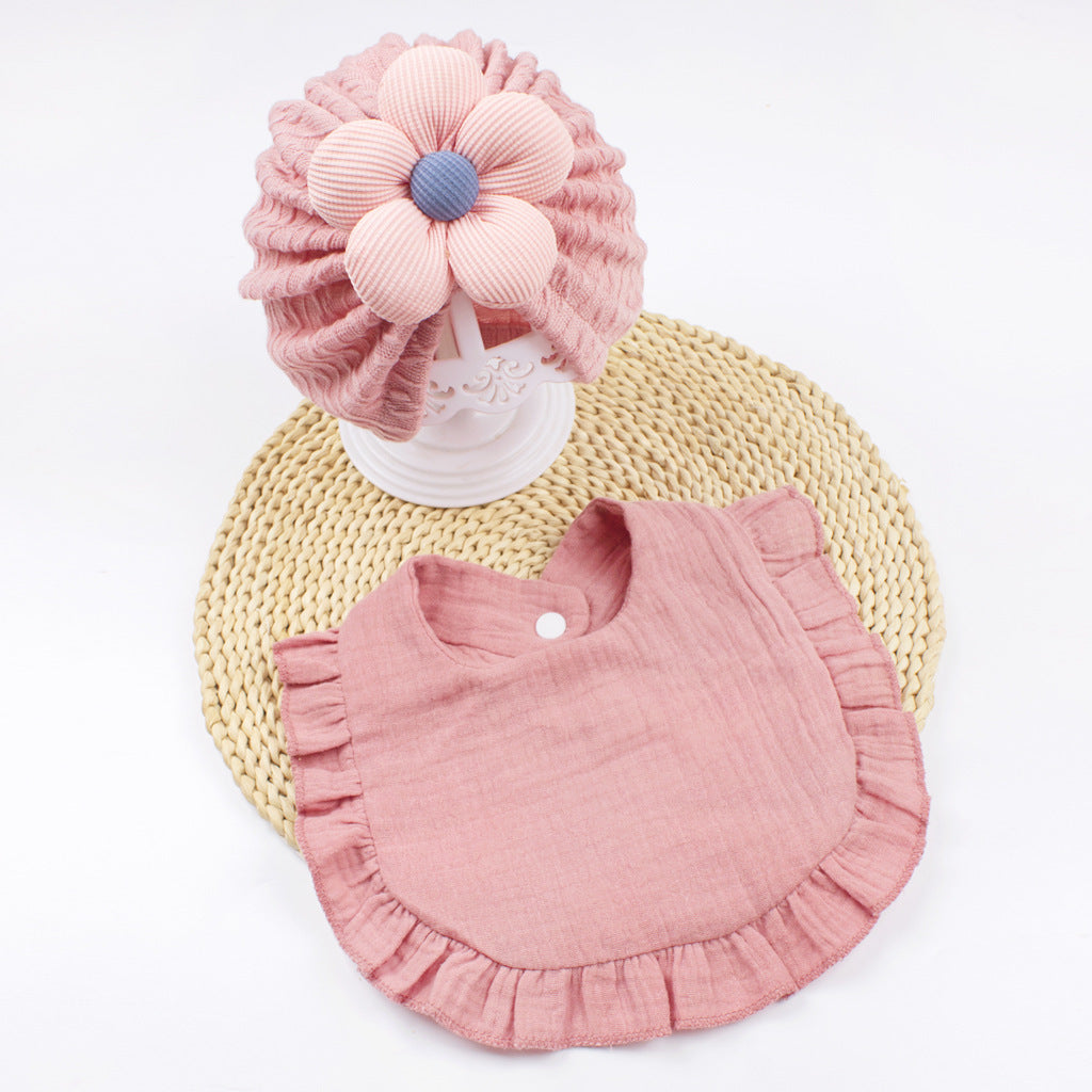 Newborn Baby Hat & Bib Set - Muslin Drool Bibs With Frilly Trim  Soft Organic Cotton Bonnet Bandana Drooling Accessories For Infants