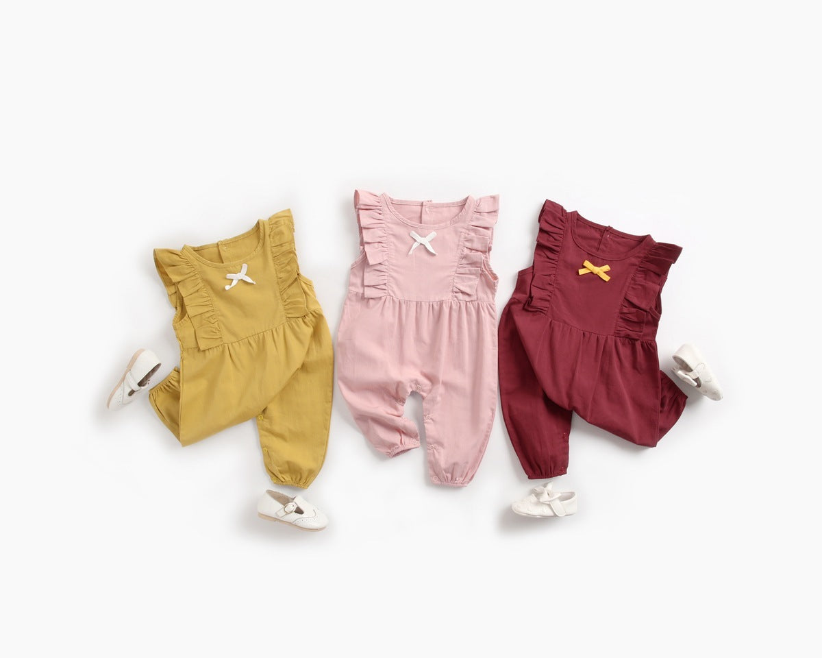 Newborn Cotton Long Climbing Bow Jumpsuit