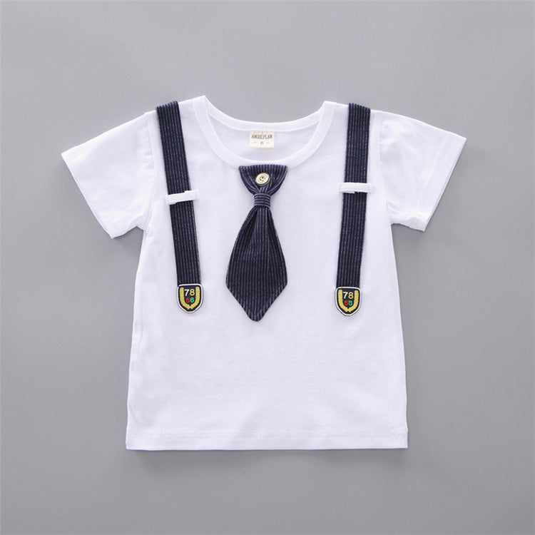 Baby Round Neck Tie Shorts T-shirt Set
