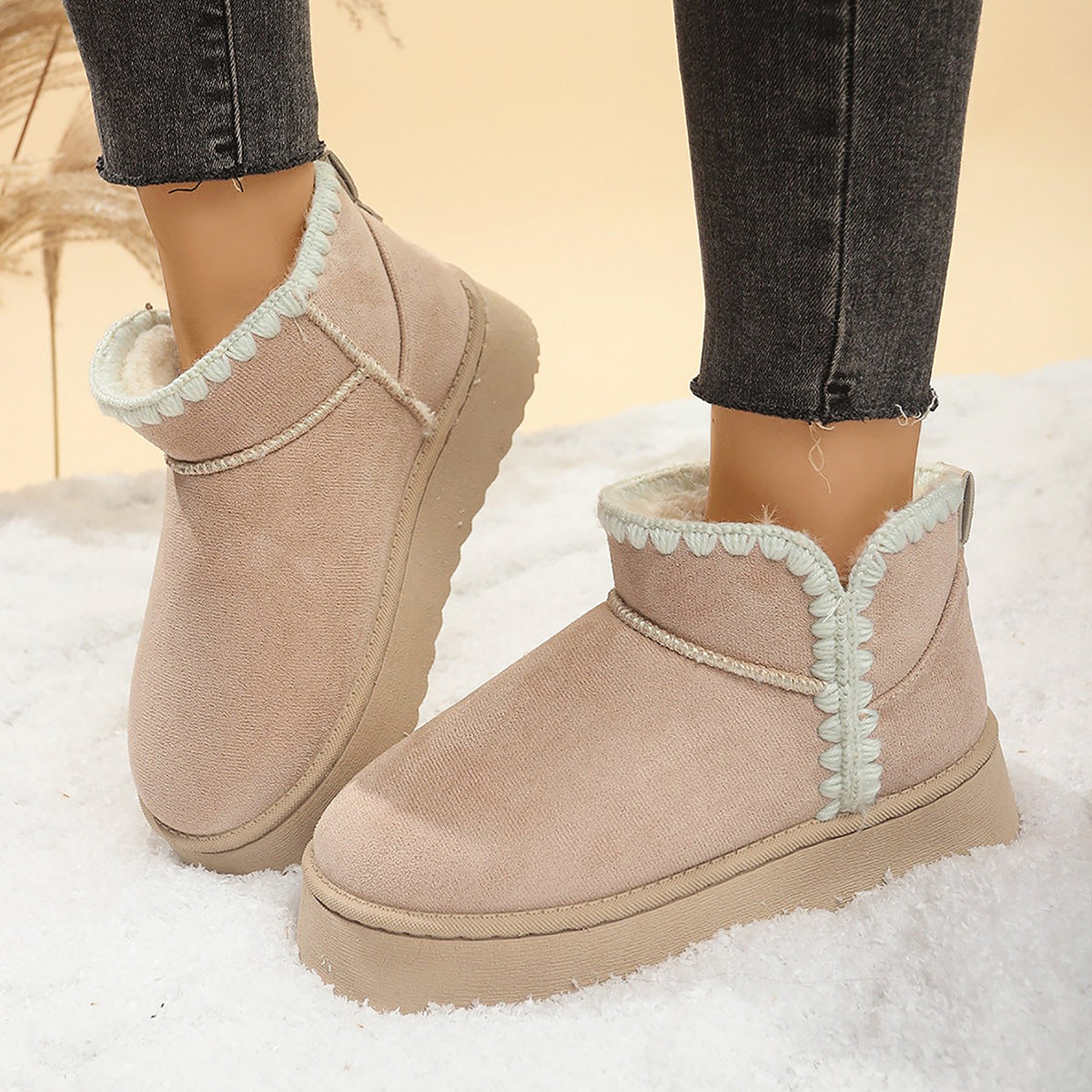 Snow Boots For Women Short Tube Velvet Insulated Cotton-padded Shoes