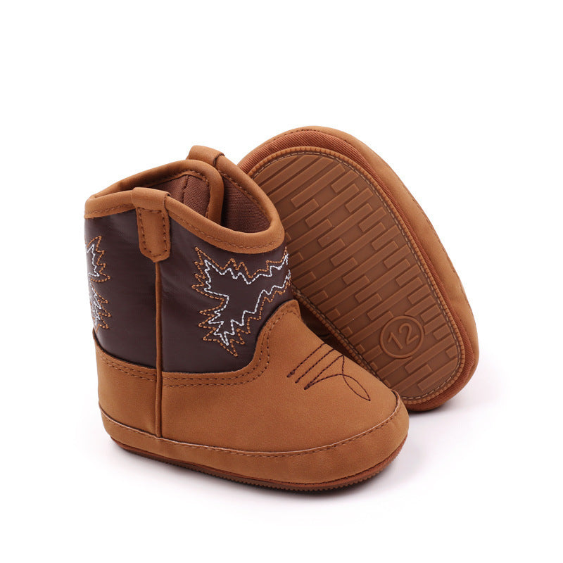 PU Leather Baby Boots – Denim Cowboy Style (0–12 Months)
