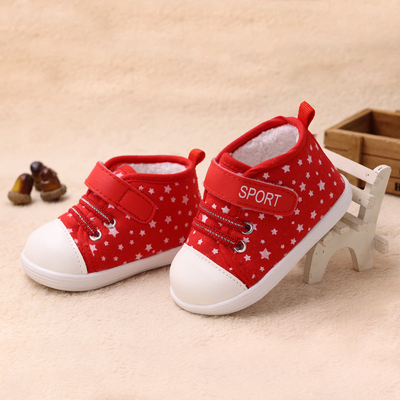 Canvas Lamb Velvet Lace-up Velcro Tape Toddler Baby Shoes