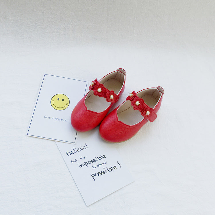 Flower PU Leather Shoes – Soft Sole Princess Style
