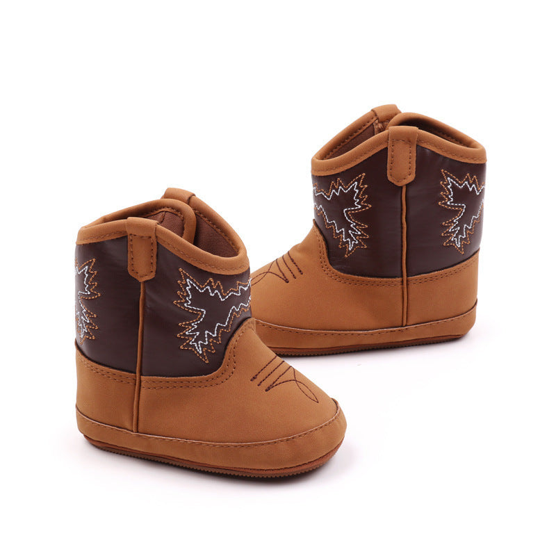 PU Leather Baby Boots – Denim Cowboy Style (0–12 Months)