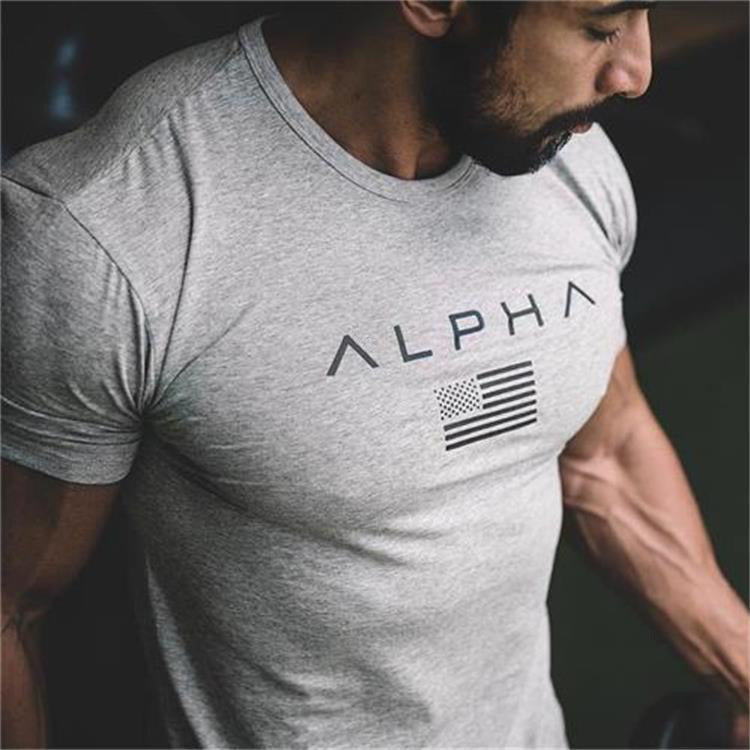 Grey stretch-fit training tee for men – breathable cotton-spandex blend