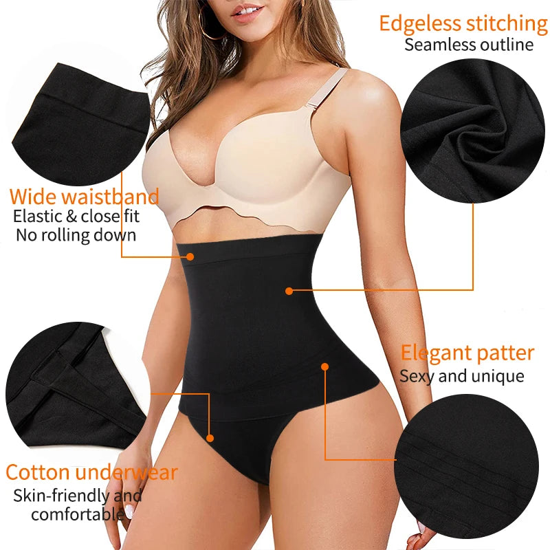 High-Waist Tummy Control Thong Shapewear – Seamless Butt Lifter Briefs for Women