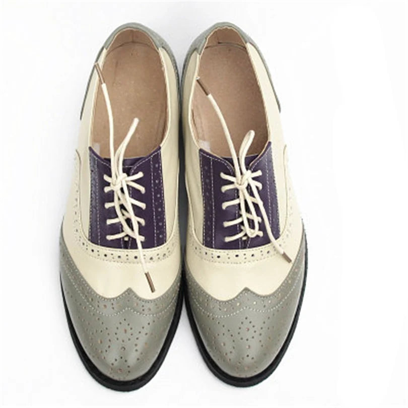 Vintage Oxford Shoes – Genuine Leather Brogues for Women
