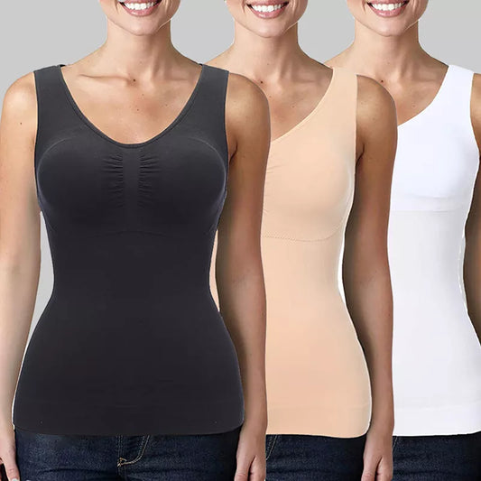 Built in Bra Tummy Control Tank Top Underskirts Body Shaper Compression Vest