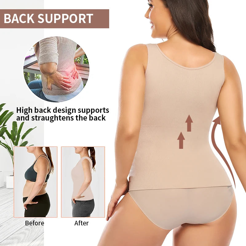 Built in Bra Tummy Control Tank Top Underskirts Body Shaper Compression Vest