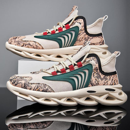 Mesh graffiti sports shoes in beige with breathable design – side view