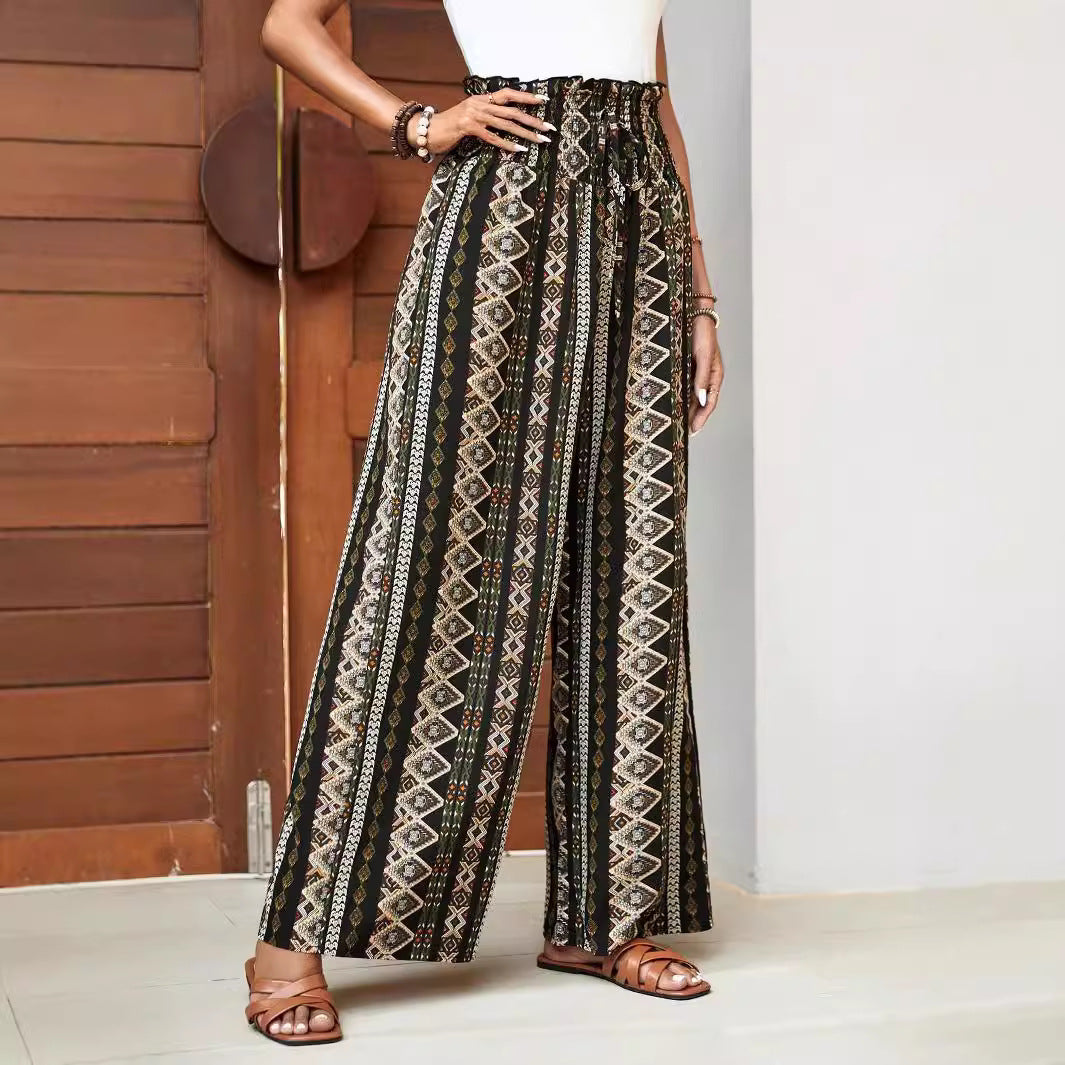 Loose Wide-leg Pants High Waist Print Trousers For Women
