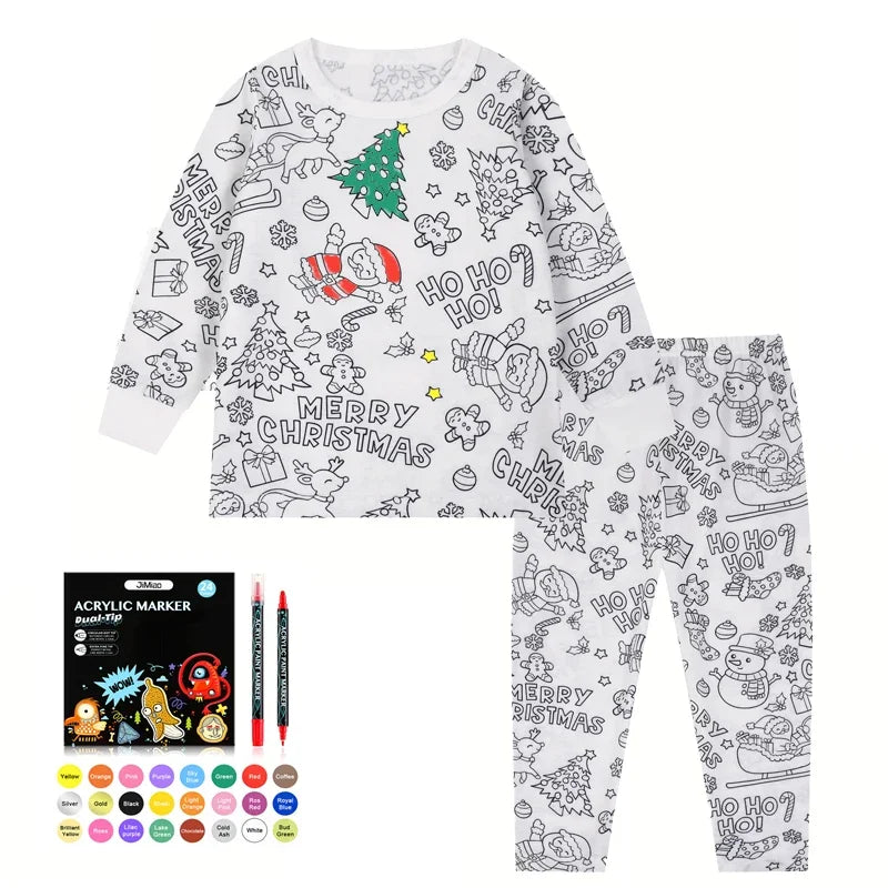 DIY Colour-In Christmas Pyjama Set – Kids Two-Piece (Without Painting Pens)