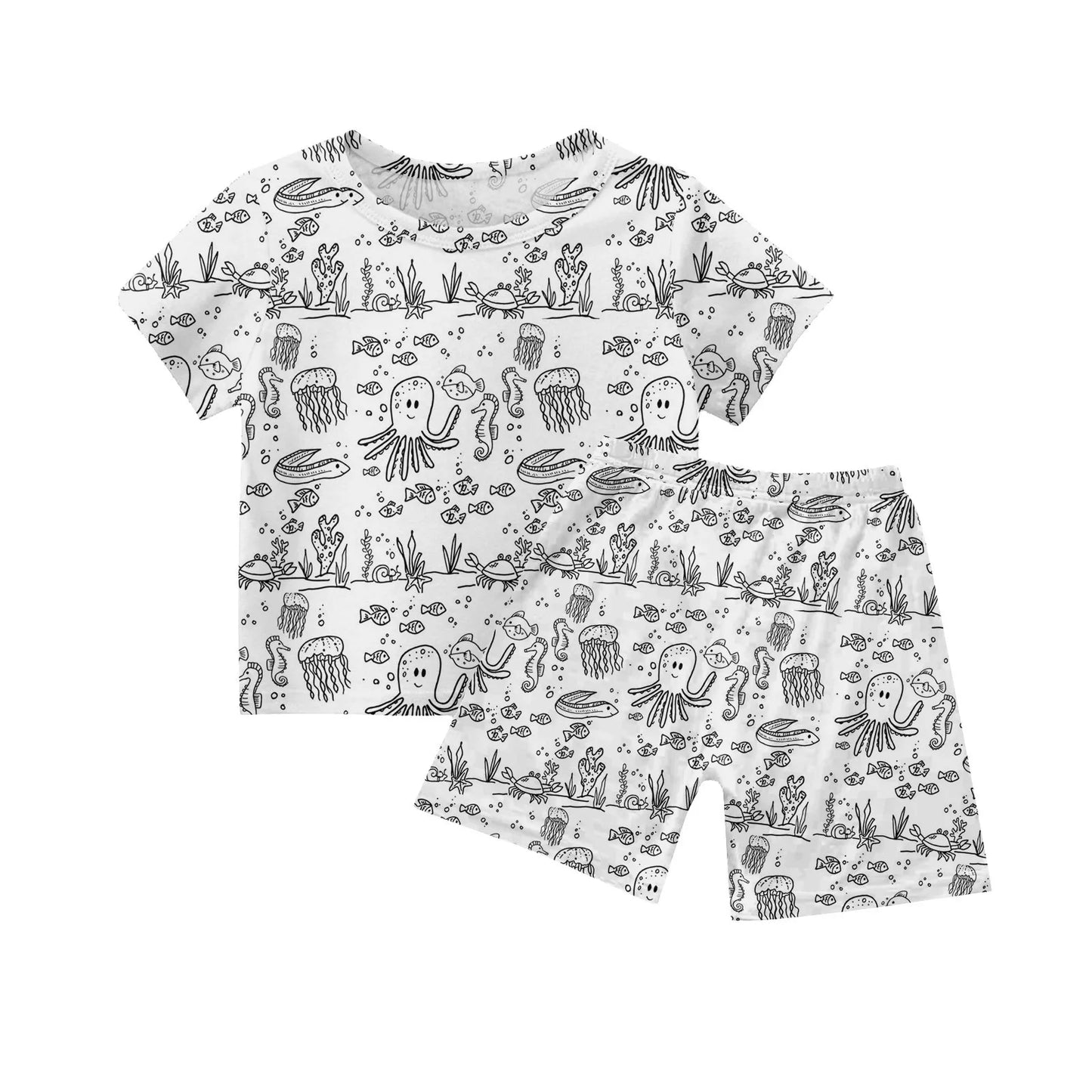 Colour-In Kids Pyjama Set – T-Shirt & Shorts (No Pens Included)