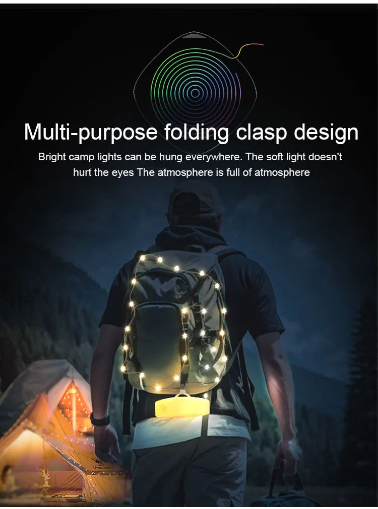 Cross-border new camping roll-up light atmosphere decoration small night light APP portable outdoor tent RGB string lights with