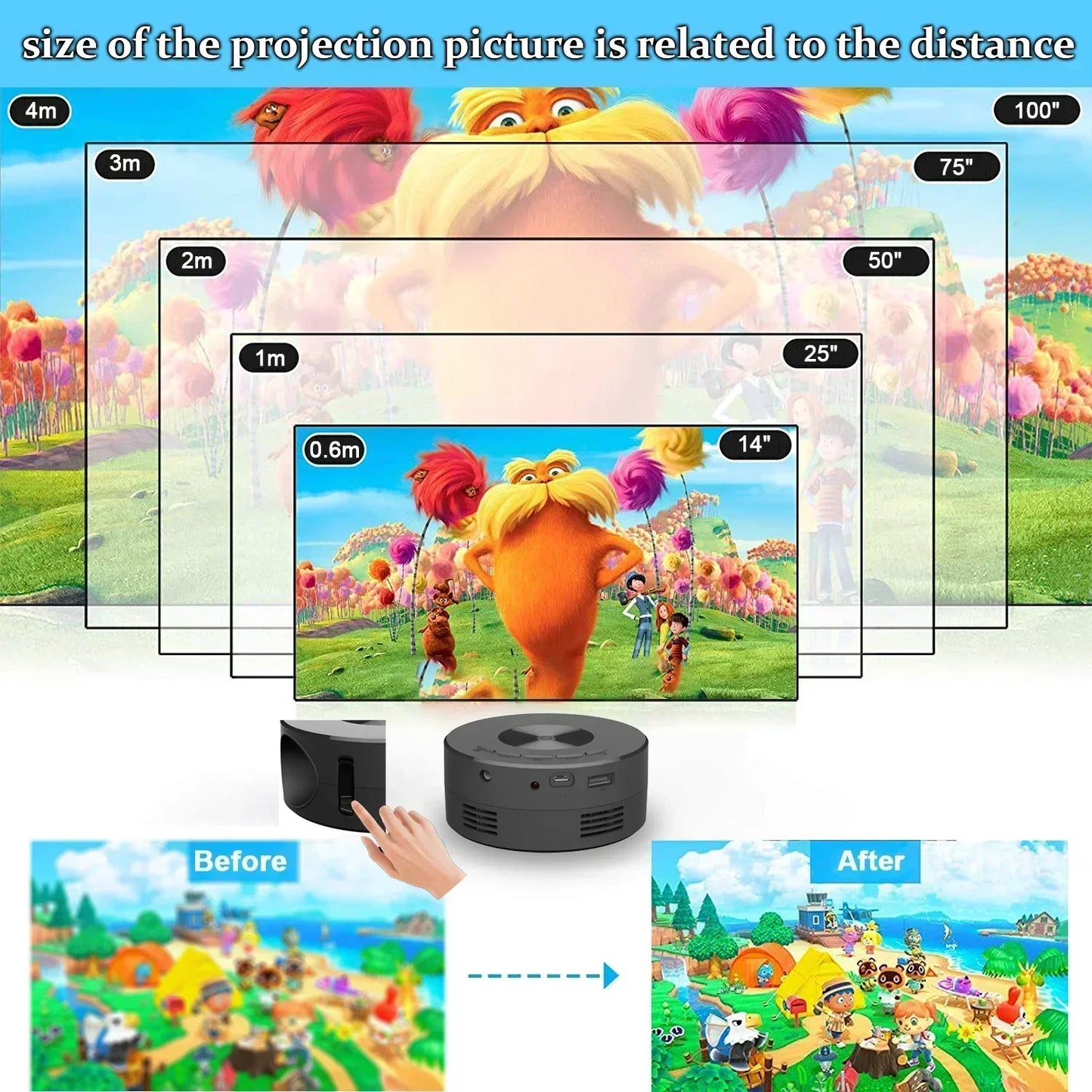 YT200 Portable Mini LED Smart Multimedia Projection Device LCD Display