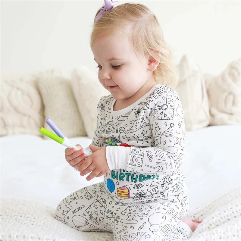 DIY Colour-In Kids Pyjama Party Set – Two-Piece Boys Gils (Without Painting Pens)