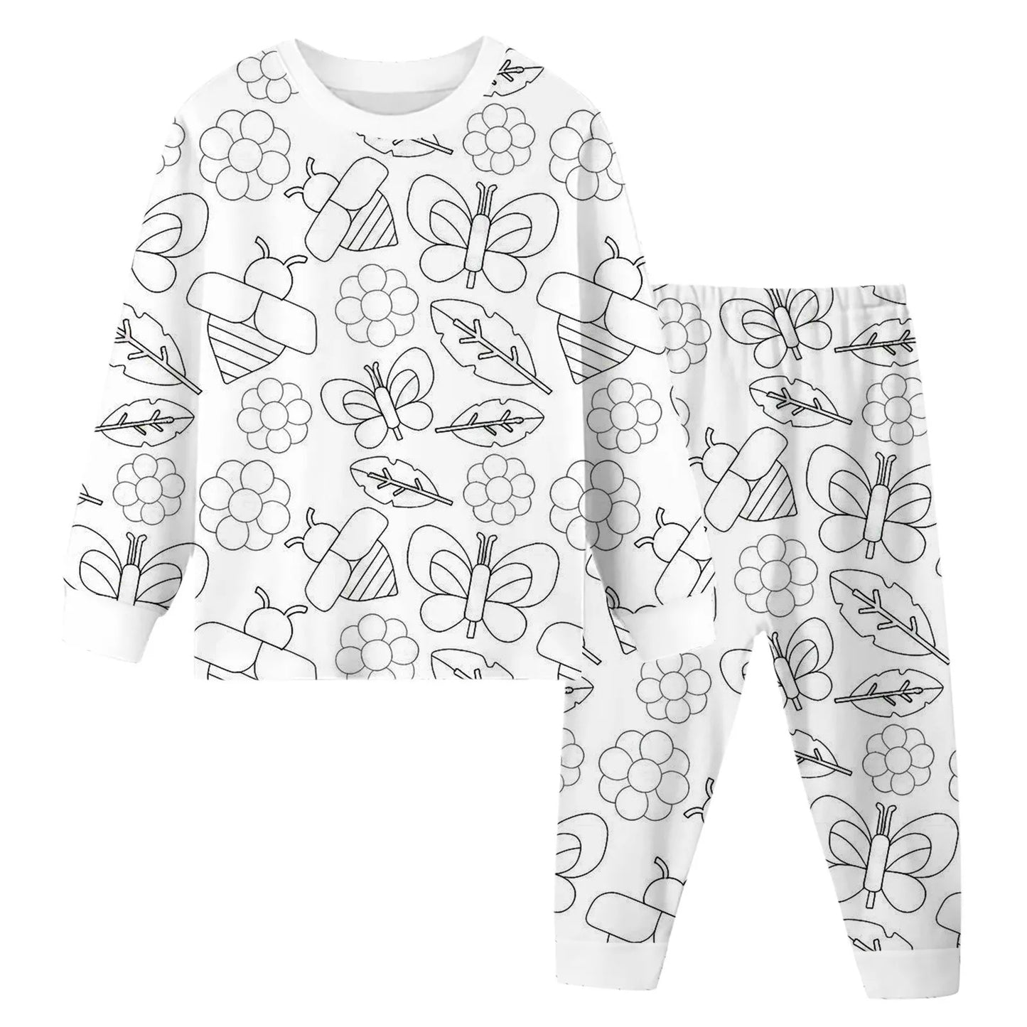 DIY Color-In Pyjama Set  Bee Set Flower Pattern Boy Girl (Without Painting Pens)