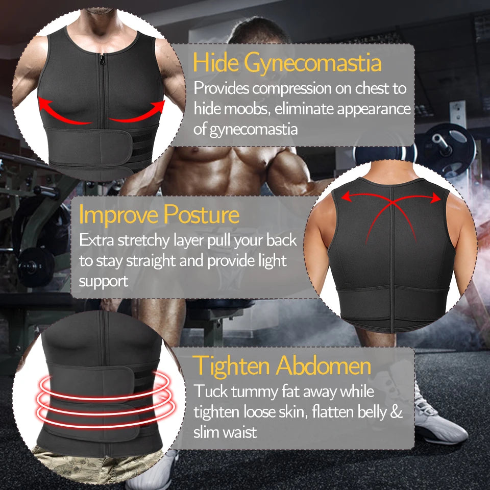 Men Body Shaper Waist Sauna Suit Sweat Vest Slimming Fat Burner Tank Tops