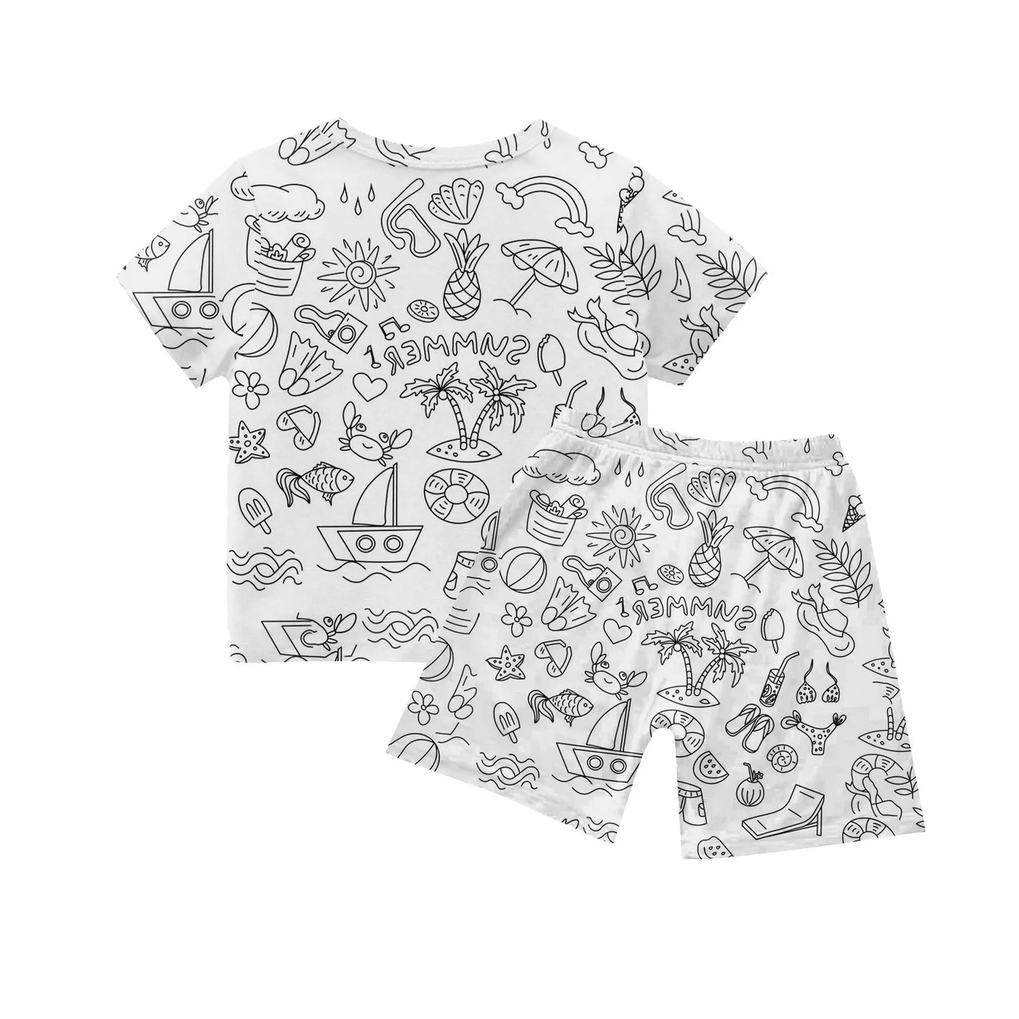 Colour-In Kids Pyjama Set – T-Shirt & Shorts (No Pens Included)
